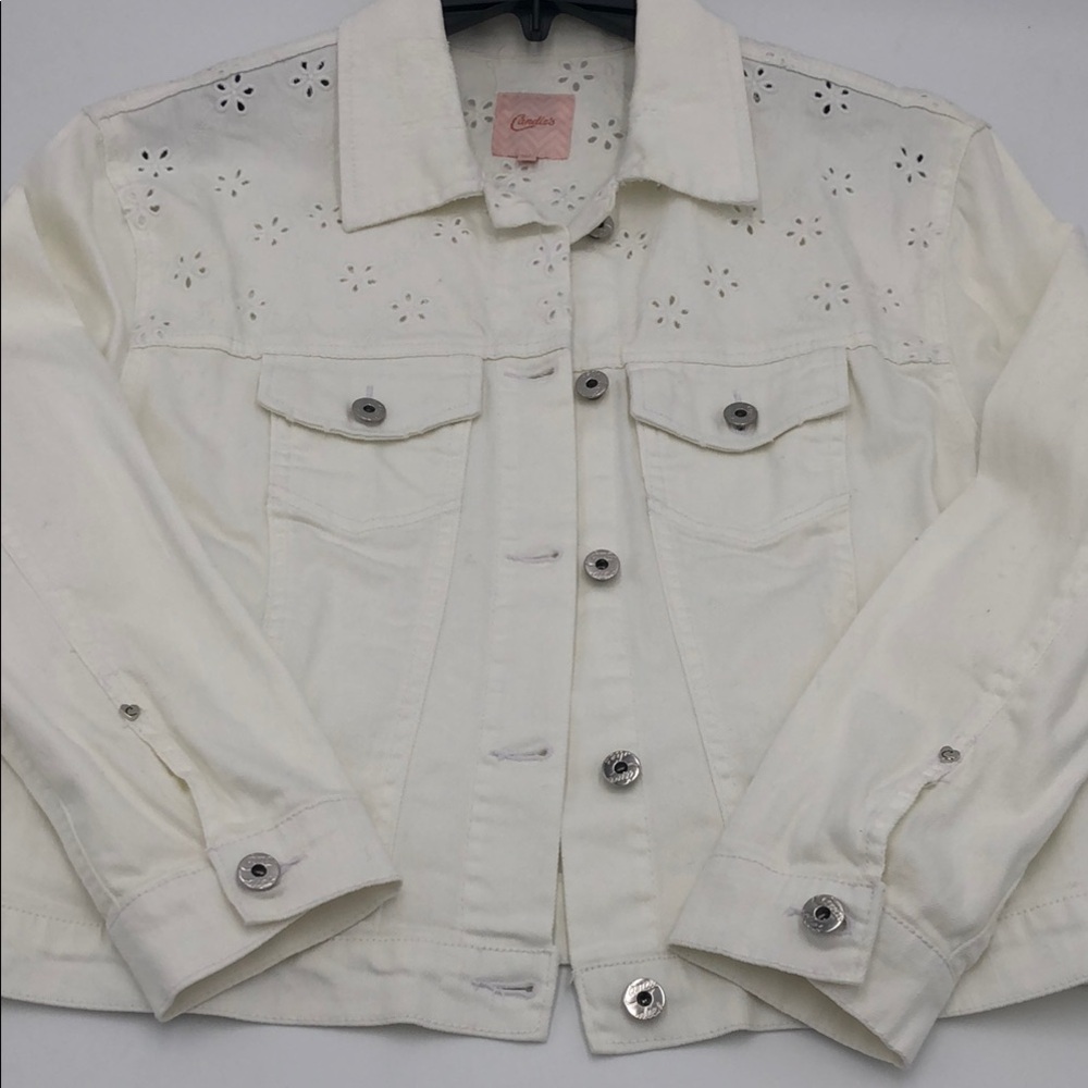 Candie's White Jean Jacket with Eyelet Accents Med